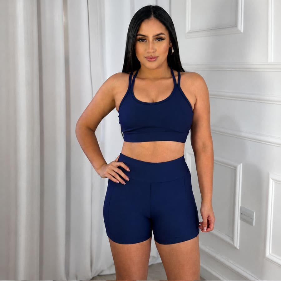 Conjunto Feminino Short e Top Esportivo Academia Corrida Treino 2026 Cintura Alta Suplex Liso Básico Zero Marcas
