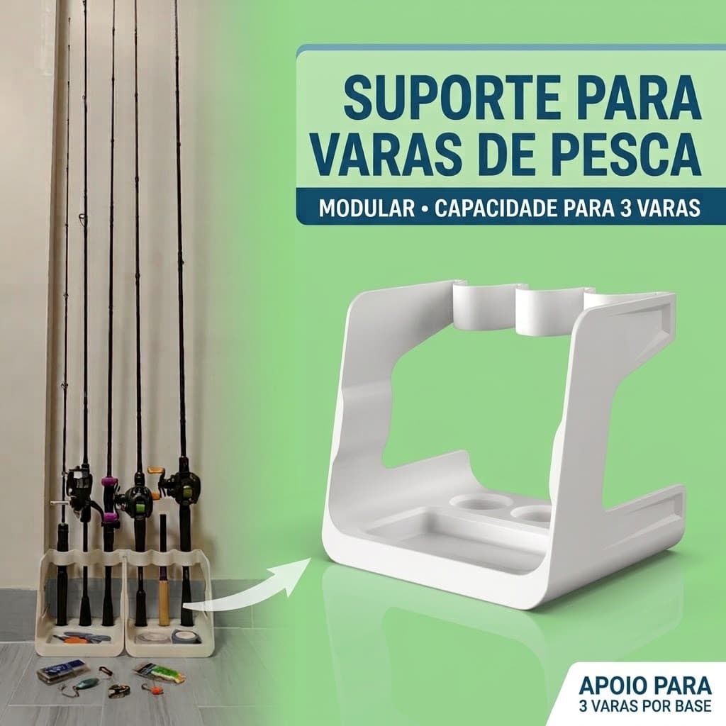 Suporte Organizador Para 3 Varas De Pesca Vertical De Chão