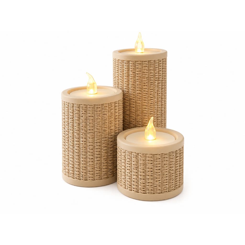 Conjunto 3 Castiçais Decorativos Clássicos com Efeito Bambu Elegante