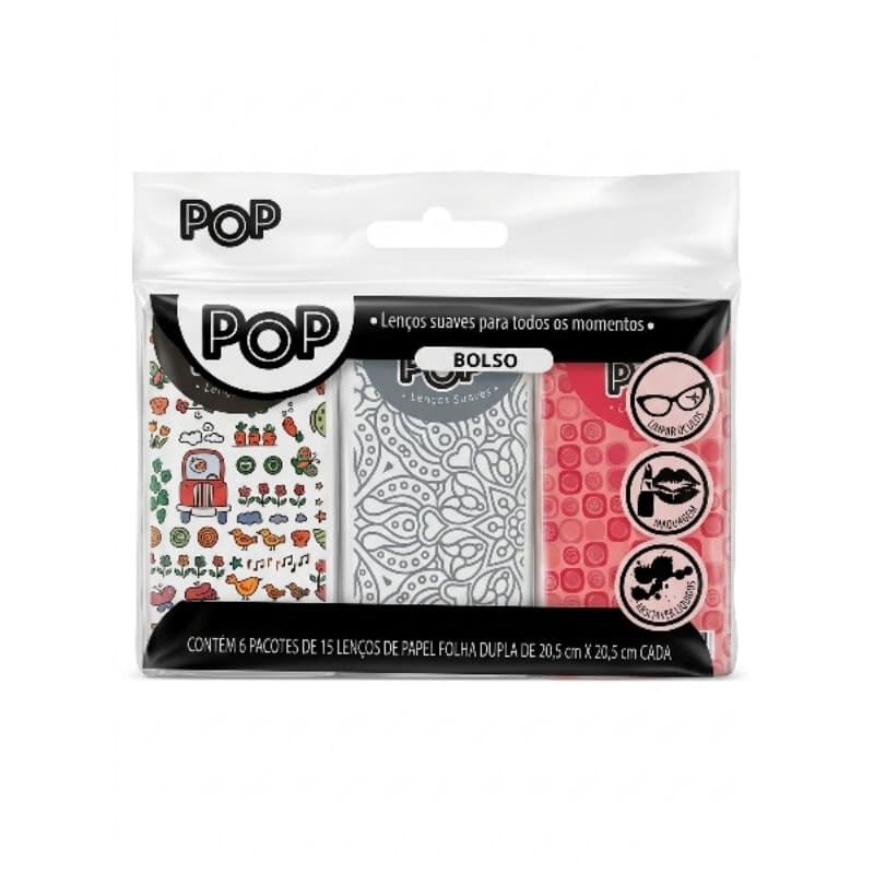 Kit Lenço De Papel De Bolso Pop Folha Dupla Suave Atacado 1 2 3 Unidades