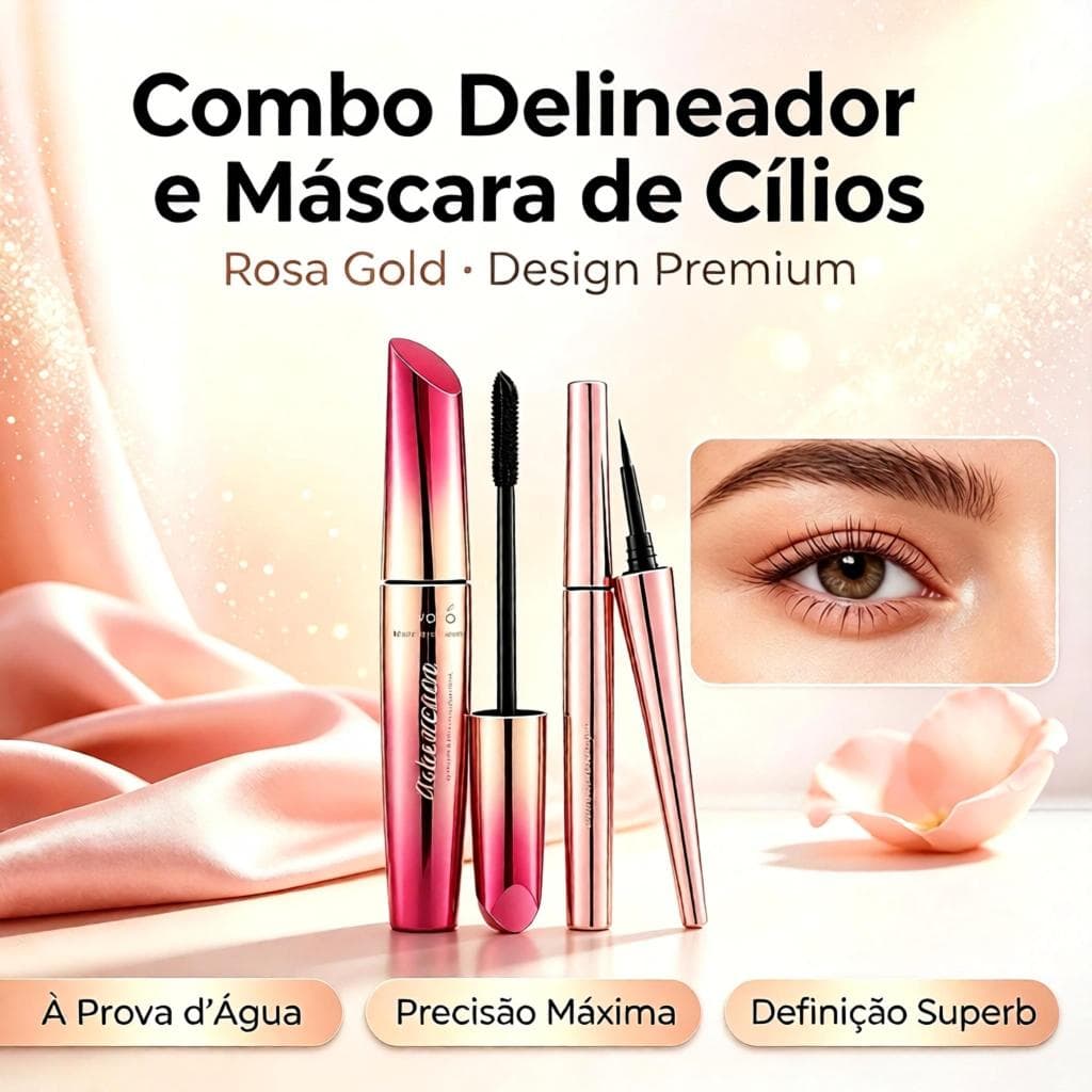 Combo Delineador e Máscara de Cílios À Prova d'Água Precisão Máxima Definição Superb Rosa Gold Premium