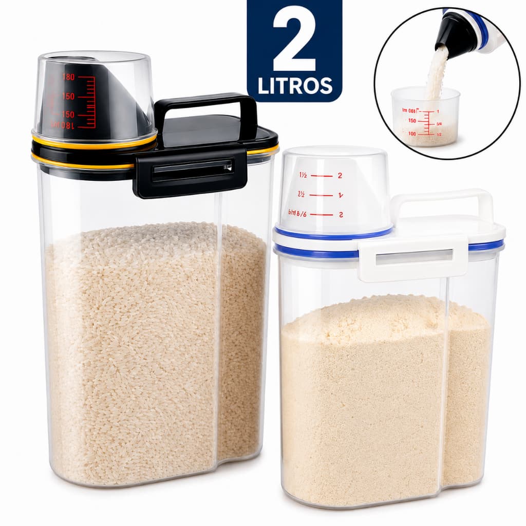 Pote Hermético 2L Porta Mantimentos com Copo Medidor Cozinha Mantimentos Lavanderia Multiuso
