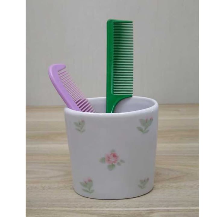 Porta Pentes de Porcelana Floral Rosa, Porta Escova de Cabelo, Porta Escova de Dente, Porta Treco Banheiro