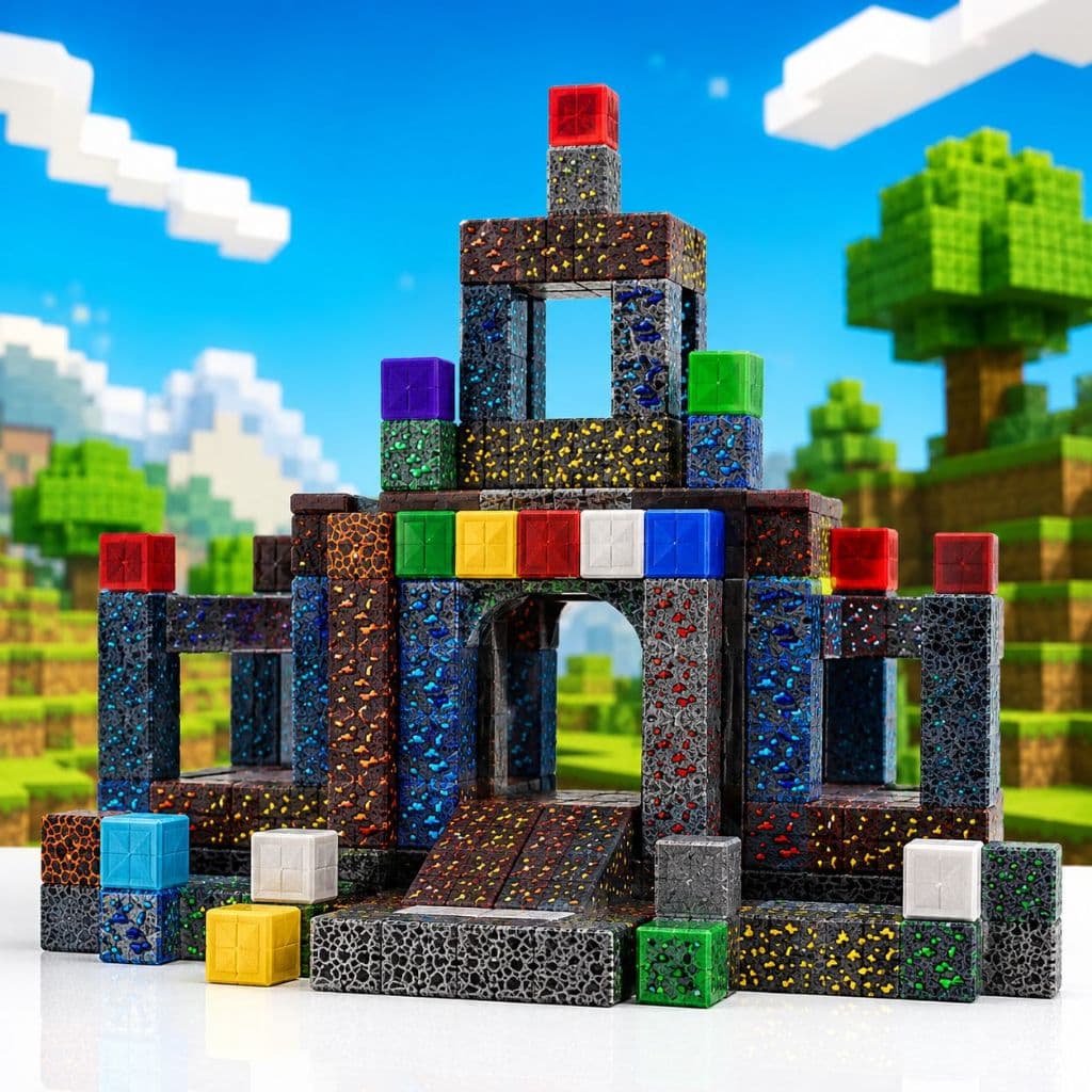 Kit Blocos Magnéticos de Montar Infantil Estilo Minecraft Cubos Construção com Bonecos Ímã Brinquedo Educativo 3+ Anos