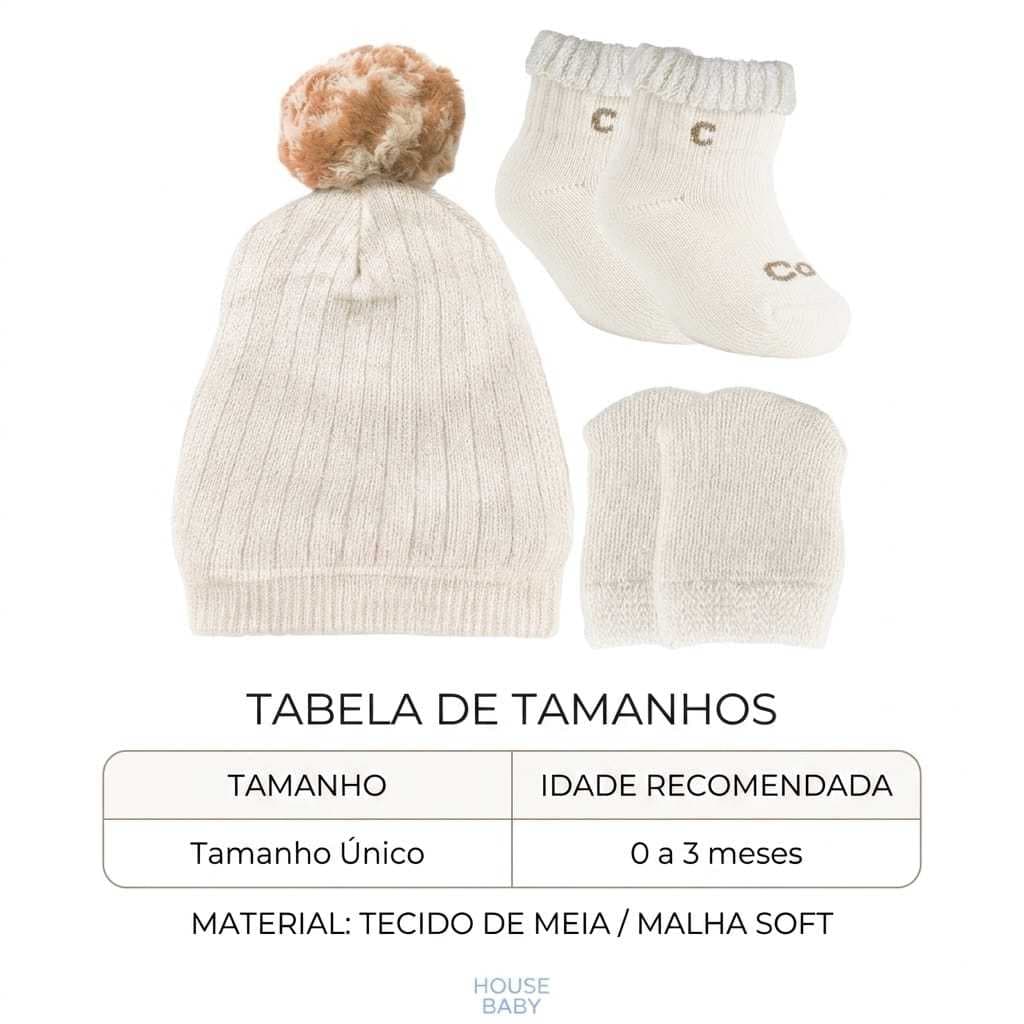 Kit Touca Luva e Meia para Recém Nascidos RN zero até 4 meses