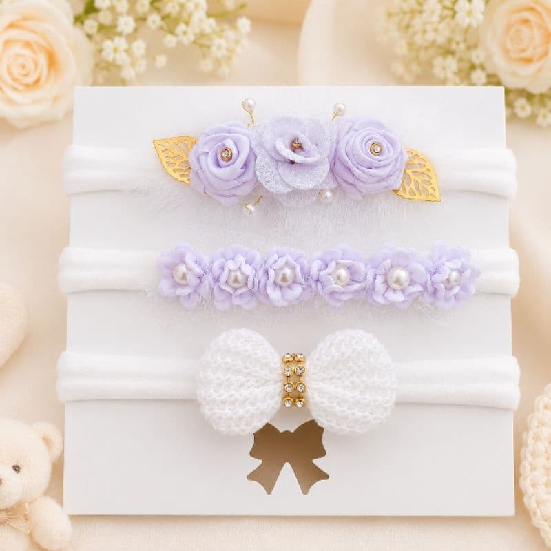 kit 3 Faixinha para Bebê Menina/Tiara Infantil Luxo