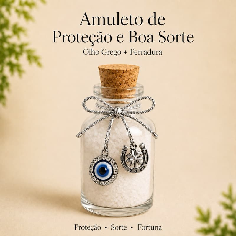 Amuleto de Proteção e Boa Sorte – Olho Grego com Ferradura e Trevo 🍀🧿