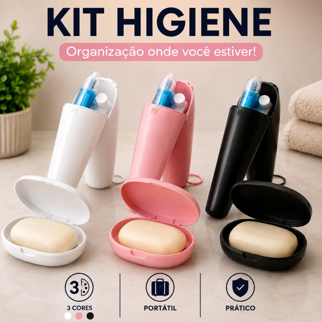 Kit Porta Escova Dental e Saboneteira Portátil para Viagem Academia Higiene Pessoal
