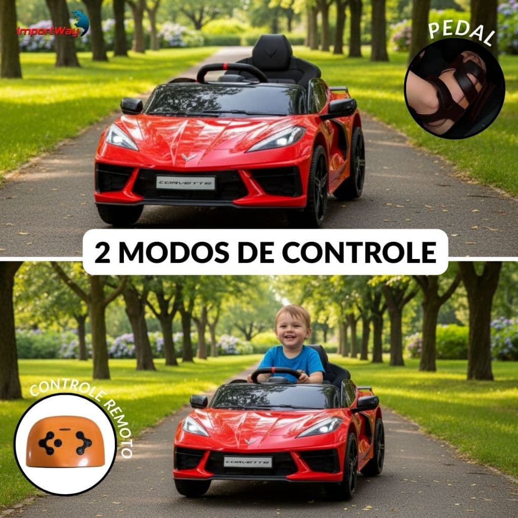 Mini Carro Elétrico Infantil 12v Corvette C8 C/ Luz Vermelho
