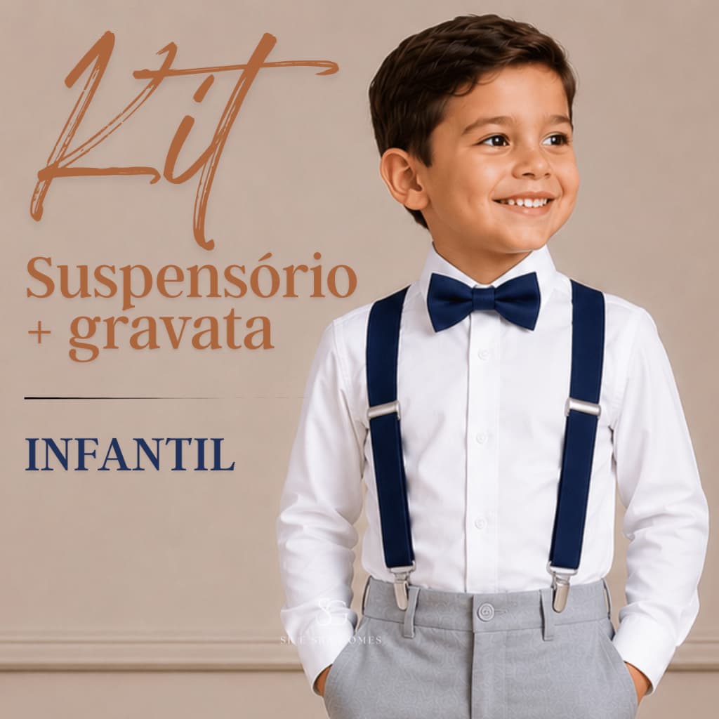 Kit Suspensório Azul Marinho + Gravata Borboleta Infantil