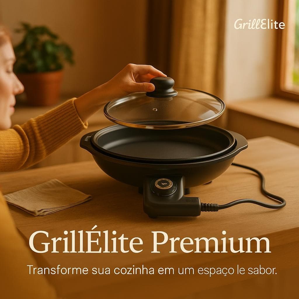 Grill Eletrico Premium Redondo Termostato Ajustavel 127V Preto Churrasqueira Compacta Cozinha