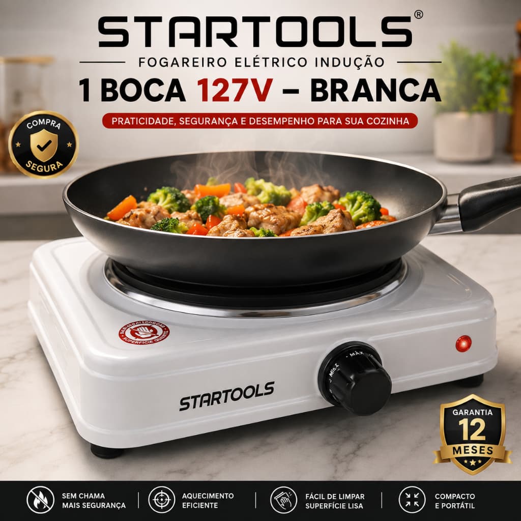 Fogareiro Elétrico Indução 1 Boca 127V Portátil Branco Vellora Cook