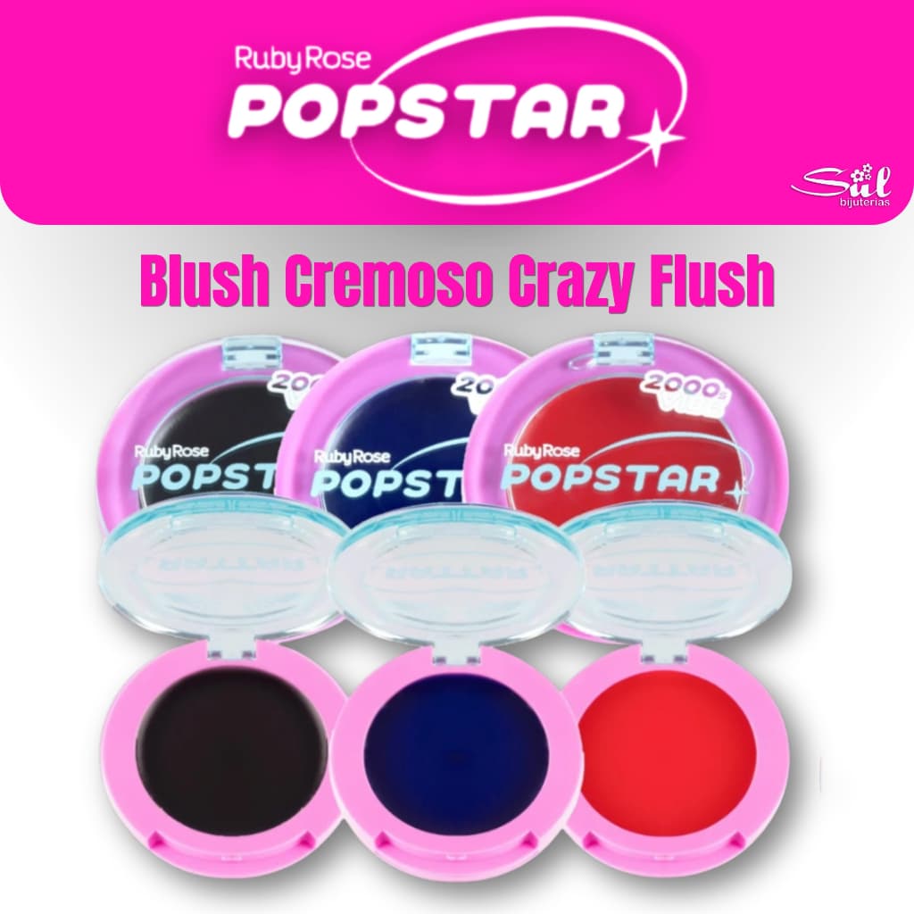 Blush Cremoso Ruby Rose Popstar Crazy Flush Efeito Glow Facial