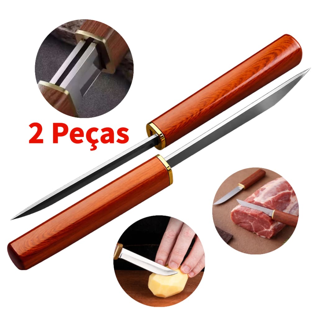 Kit 2 Facas Cutelo de Cozinha para Carne e Churrasco Faca de Frutas com Bainha