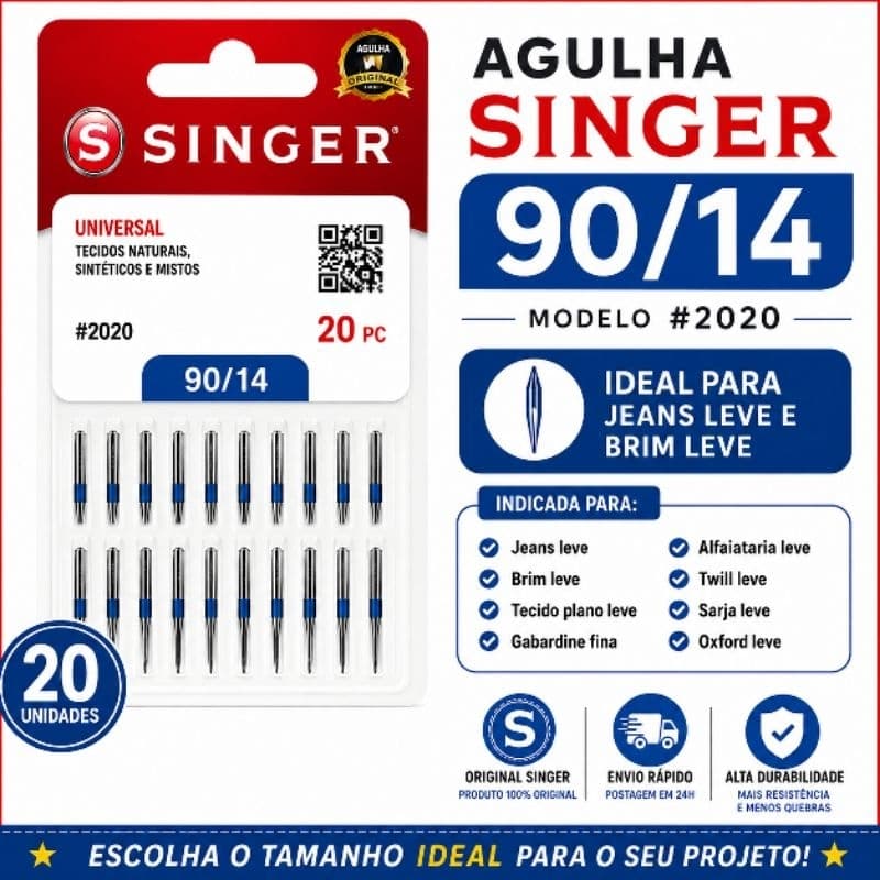 Kit 20 Agulhas 90/14 Doméstica Singer Original Genuína