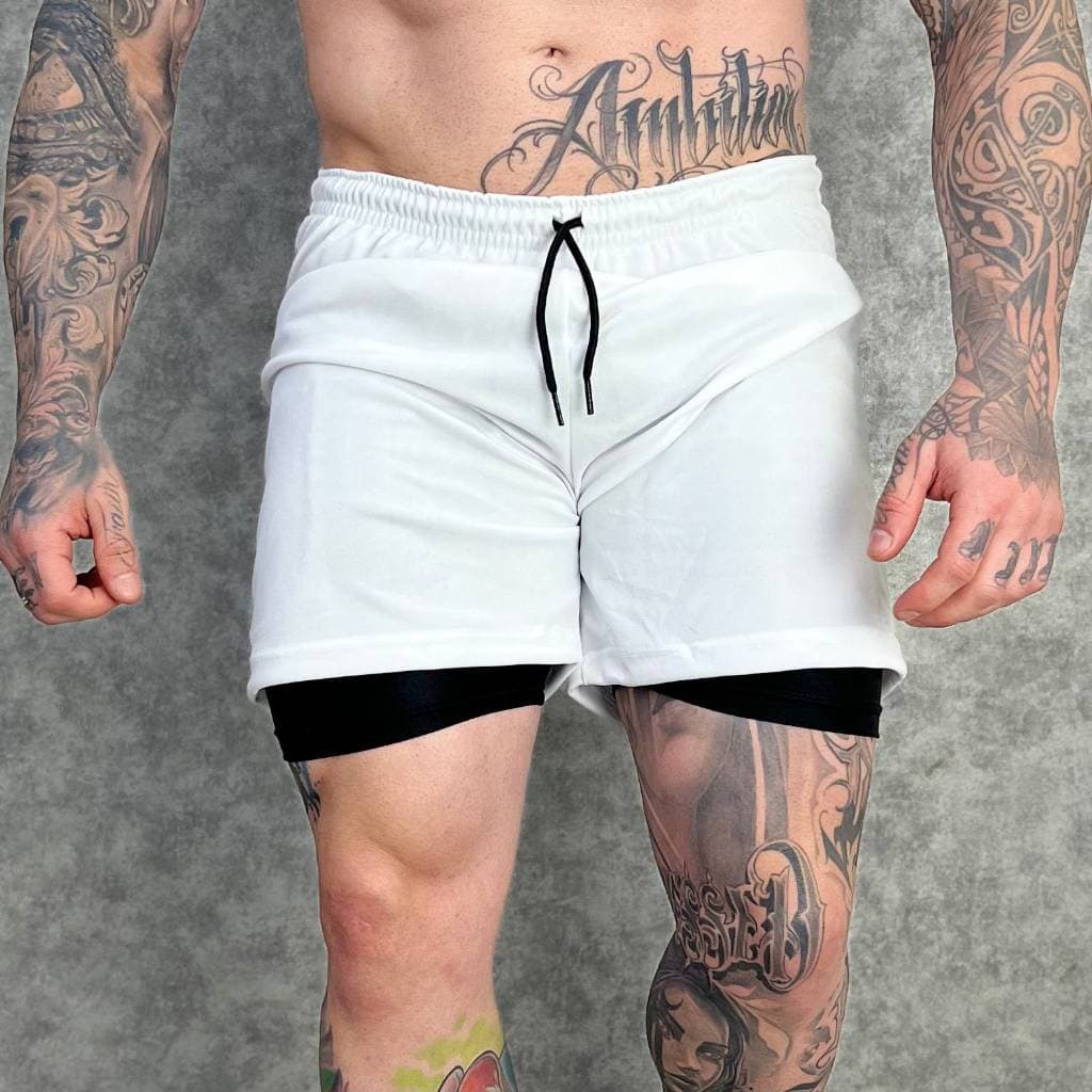 Shorts 2 Em 1 Vitorioso Dry Fit Bermuda de Academia e Corrida Cores Variadas Com Bolso Porta Celular