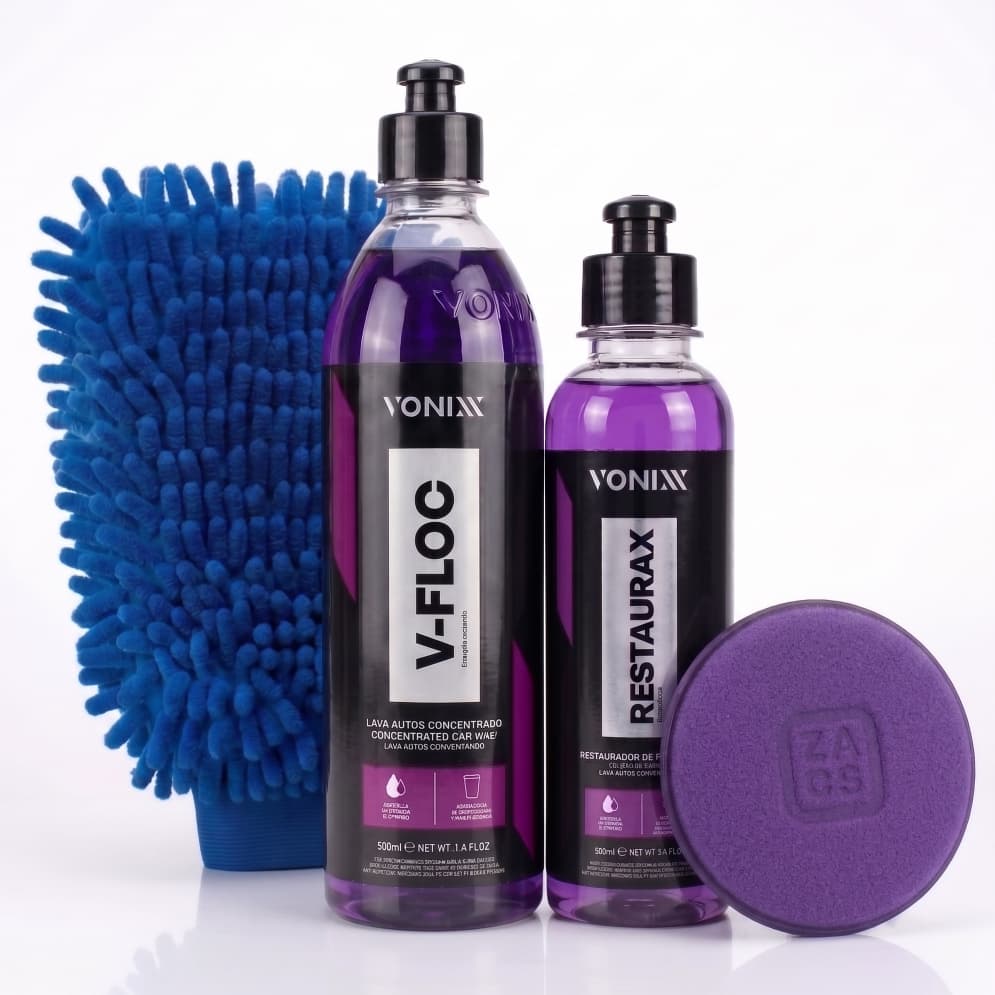 Kit Vonixx V-Floc + Restaurax + Aplicador + Luva de Microfibra Para Lavar Carro e Moto