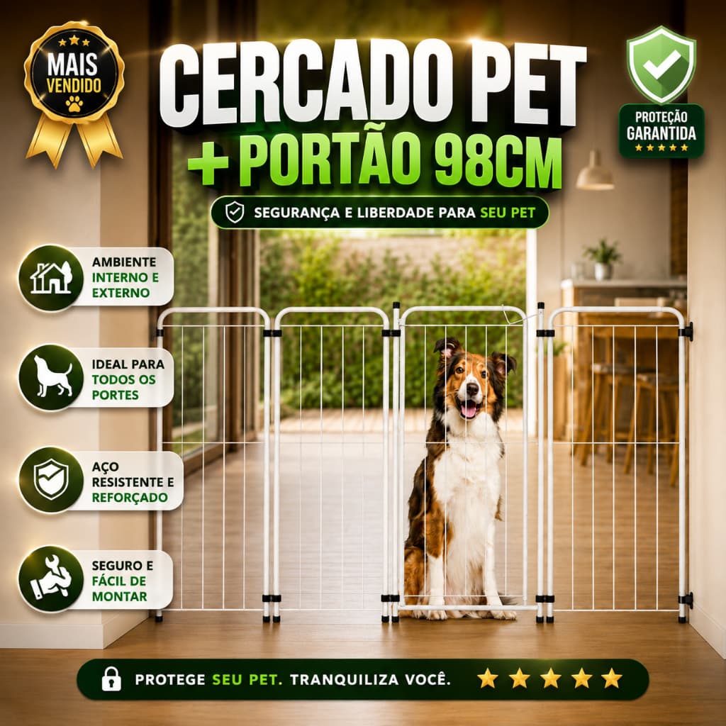 Cercado Pet 98cm com Portão para Cachorros Grandes • Grade de Segurança em Aço Reforçado