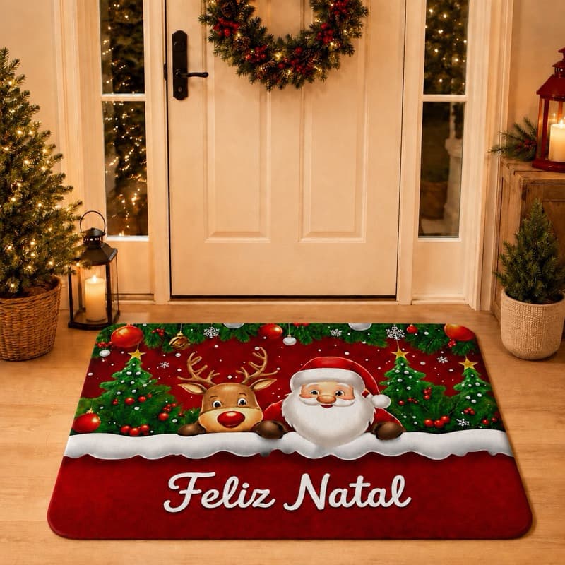 Tapete de Entrada  Antiderrapante NATAL PAPAI NOEL,BONECO DE NEVE, 70x50
