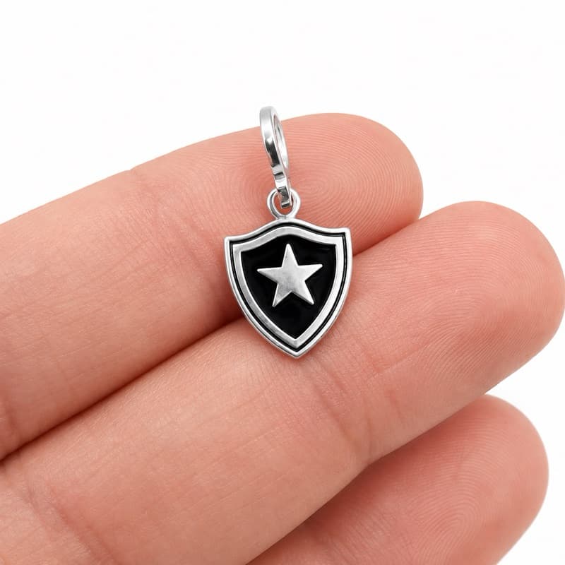 Pingente Escudo Estrela Prata 925 Legítima Joia Masculina Feminina para Cordão Colar - LPAN1751
