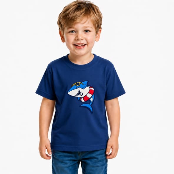 Camiseta Infantil Tubarão 100% Algodão Fio 30.1 Estampa Auto Relevo Premium Menino Confortável