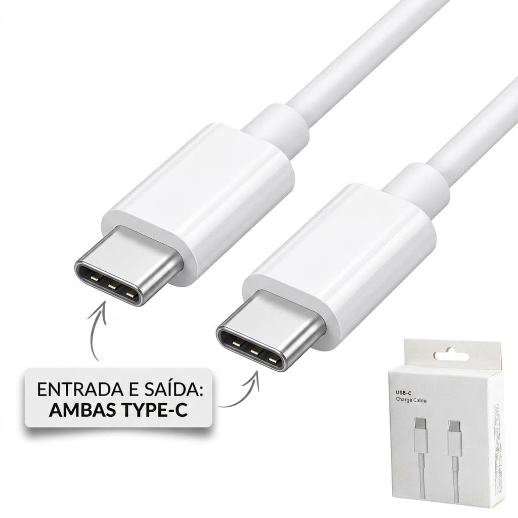 Cabo Carregador e Dados Tipo C Para Tipo C Com Carregamento Rápido Turbo Resistente 1M