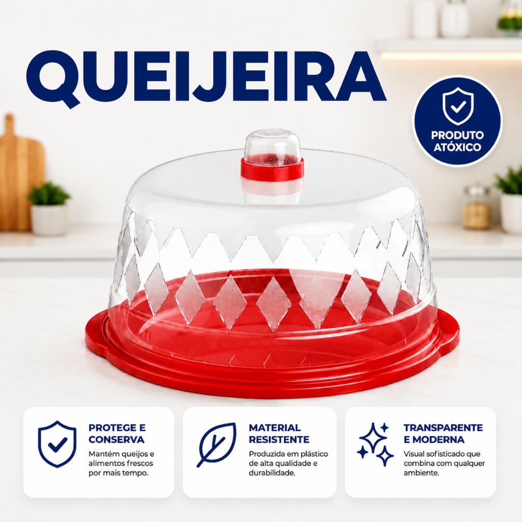 Queijeira Vermelha Com Tampa Transparente Porta Queijo