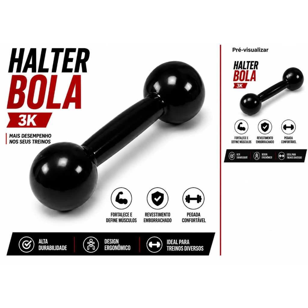 Halter Bola Emborrachado 3kg (Par) – Ideal para Pilates, Fisioterapia e Treino em Casa!