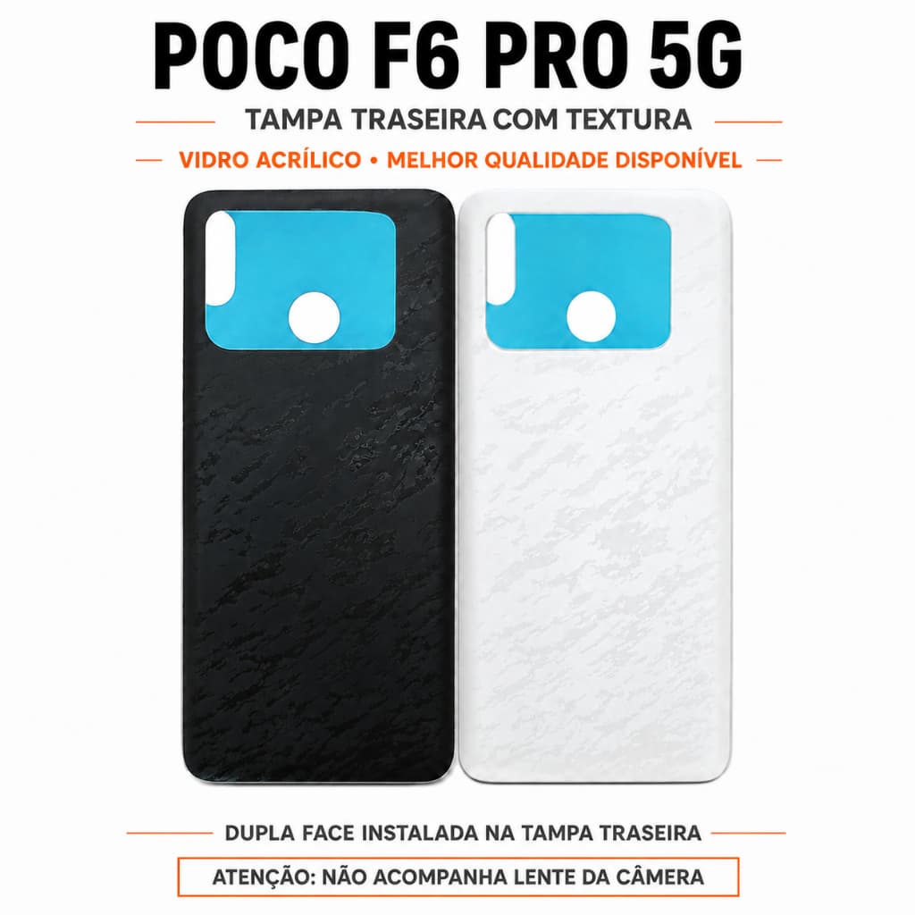Capa de Trás POCO F6 Pro 5G Tampa Carcaça Traseira Vidro Acrílico 1ª Linha Premium Acabamento 3D