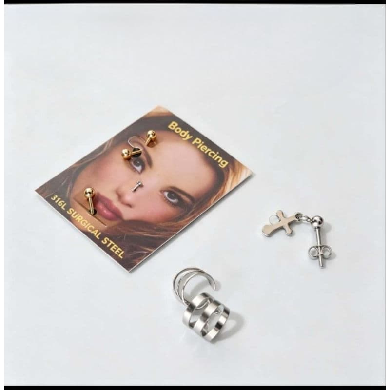 Joias Body Piercing Aço 316L, Brinco Argola e Pingente Cruz Para Orelha kit com 3 pacote
