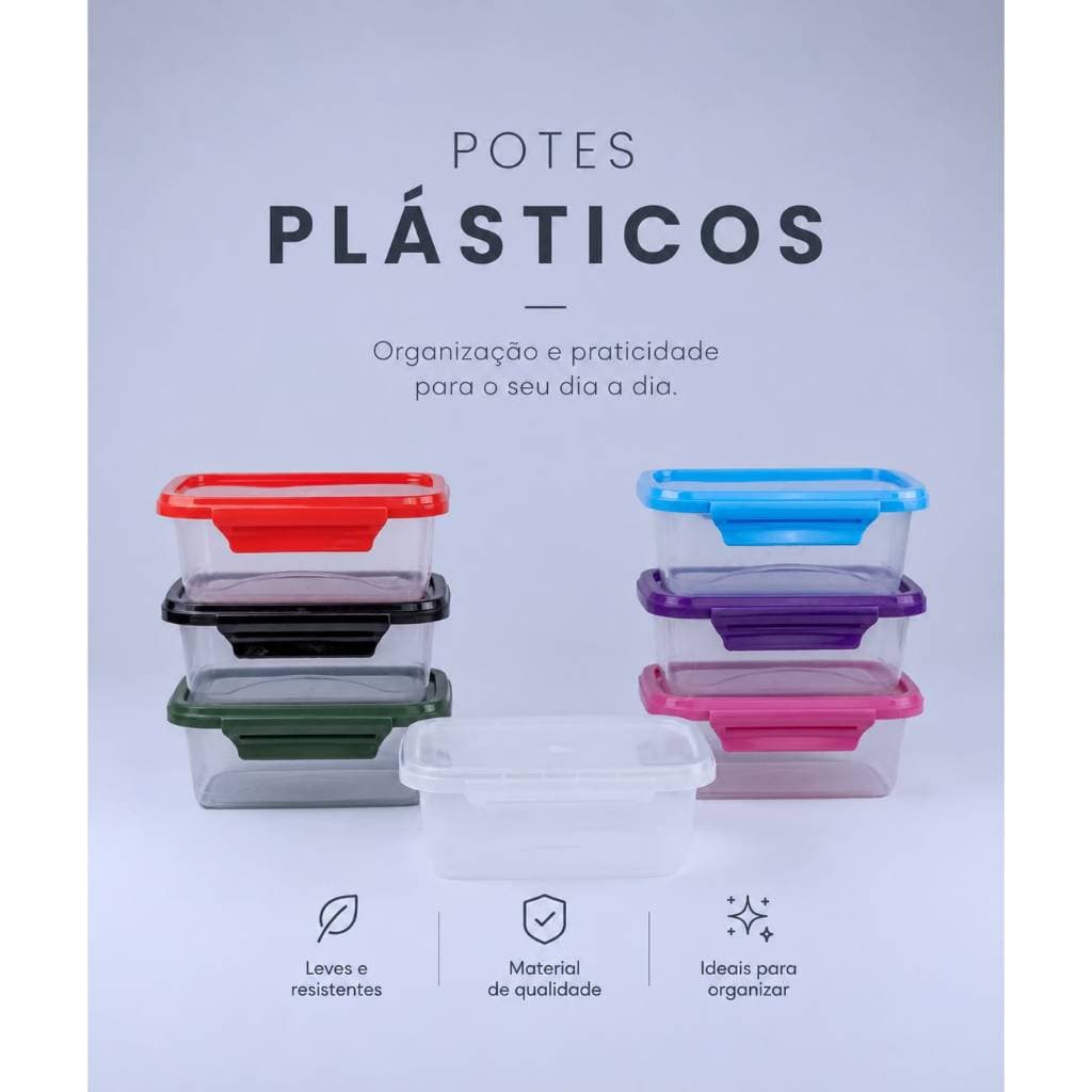 Kit 12 Marmita Potes 800ml com Travas Laterais Colorido BPA FREE - Alimentos organizadores de congelador PLASTICOS
