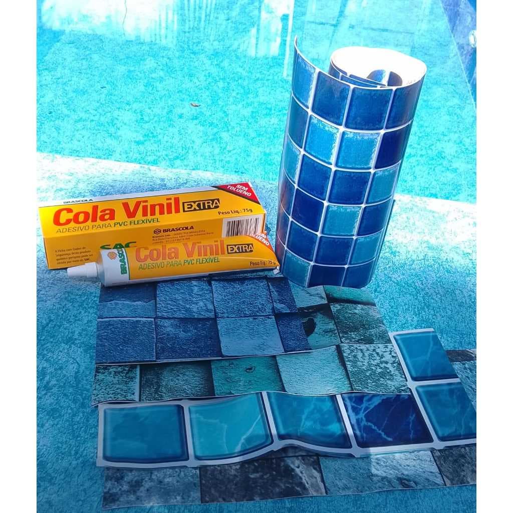 Remendo Reparo Para Piscina de Vinil-Piscina Inflável-Boias-Barraca-Lona e Infláveis Cola 75gr + Vinil 0,12cm x 0,20cm