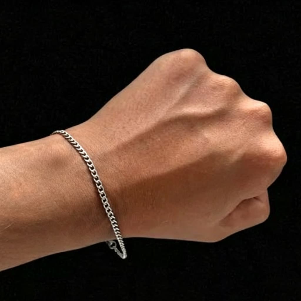 Pulseira de Aço inox 316L Masculina Prateada 0.8MM Elo Gurmet