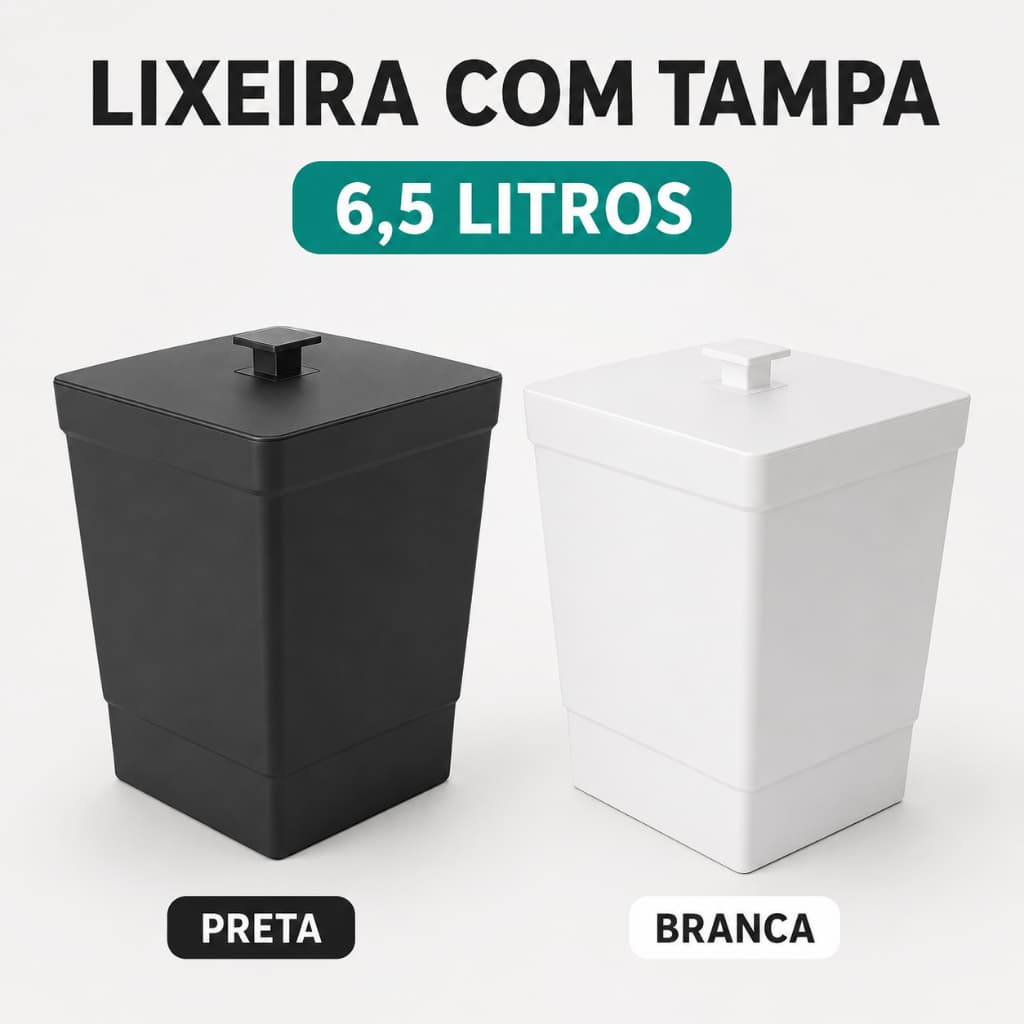 Lixeira com Tampa 6,5L Stolf Banheiro Cozinha Escritório Preta ou Branca