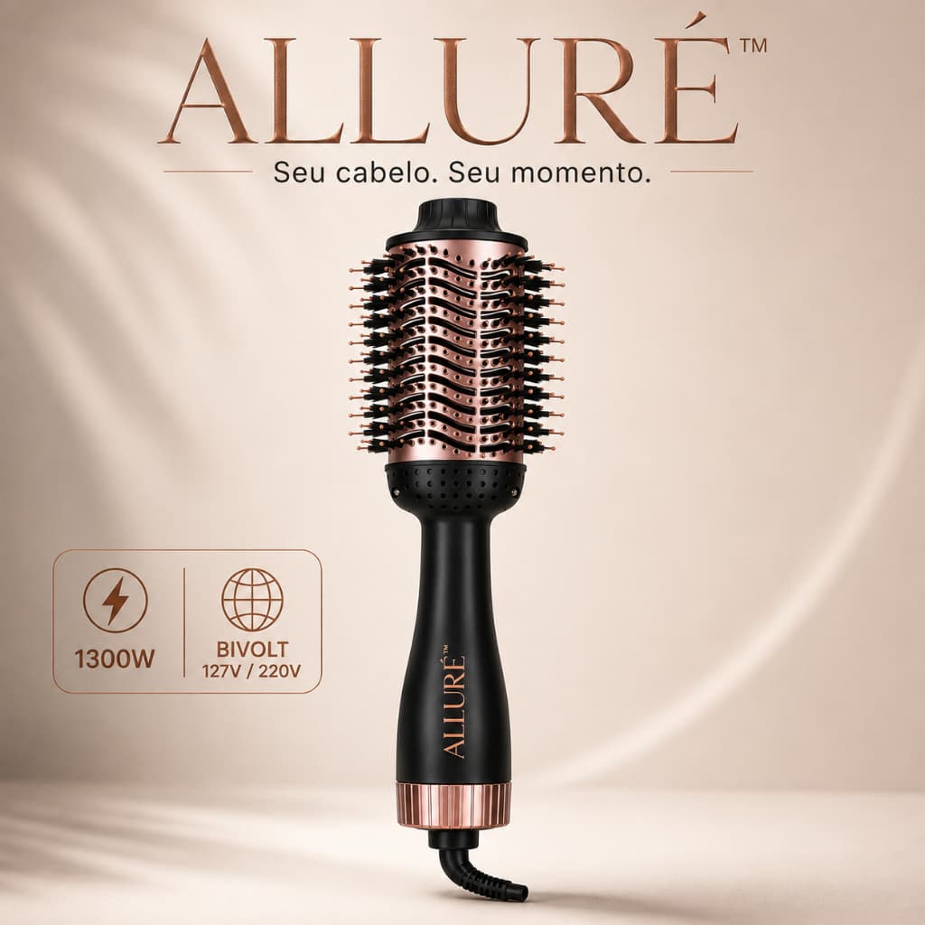 Escova Secadora Cabelo Bivolt 1300W Profissional Modeladora Volumizadora ALLURÉ