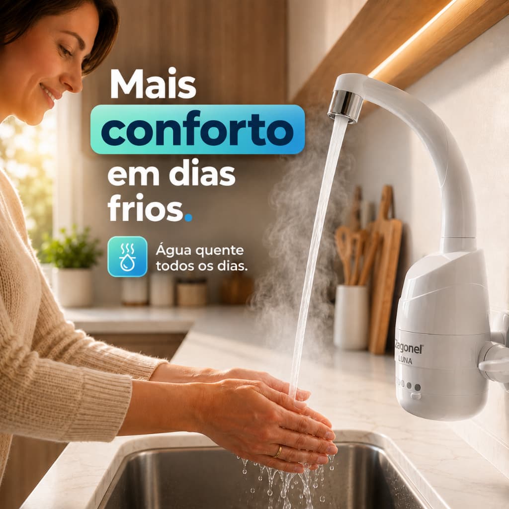 Torneira Elétrica Água Quente Cozinha Parede Zagonel Luna 4 Temperaturas 127v 220v 5500w Branca