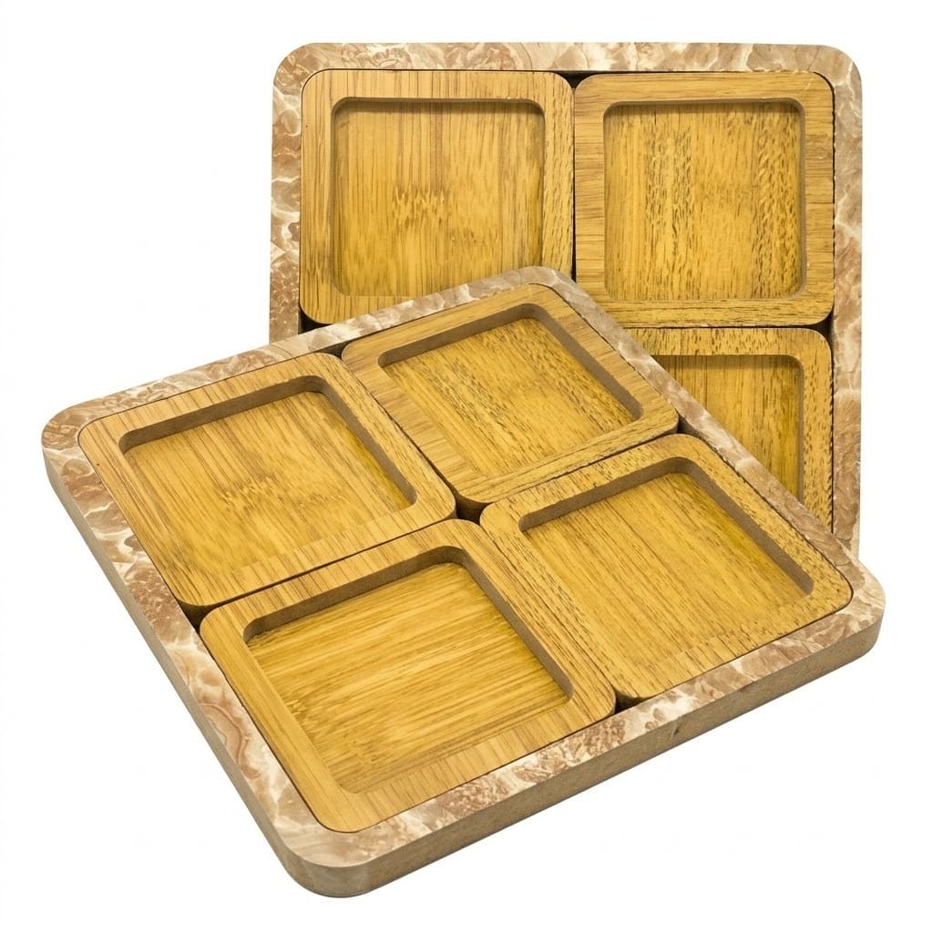 Kit Petisqueira Quadrada MDF com Base 4 Peças 1 ou 2 Conjuntos | Queijo Tabua Frios Servir Petiscos Aperitivos Mesa