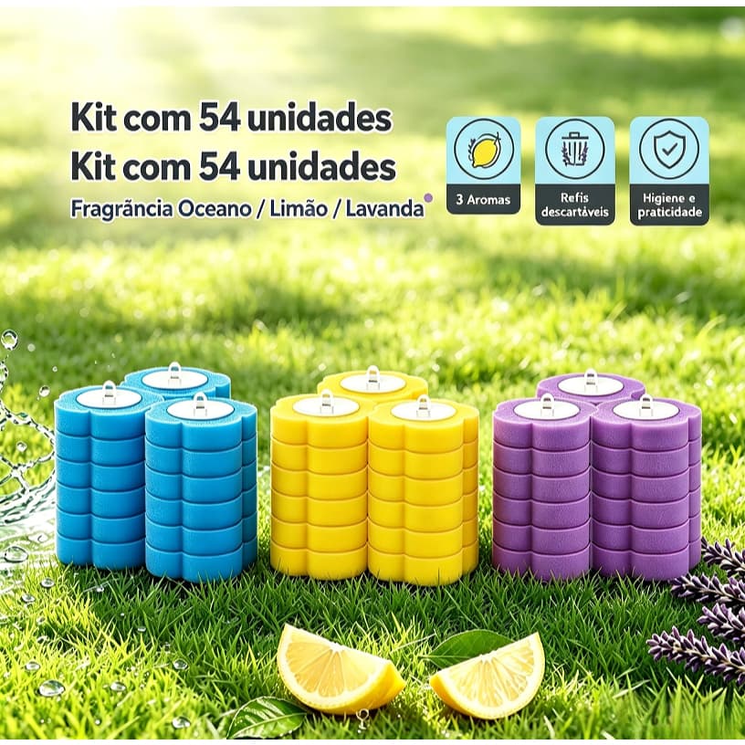 Refis descartáveis para escova sanitária, 3 fragrâncias, cabeça de limpeza para banheiro，54PCS