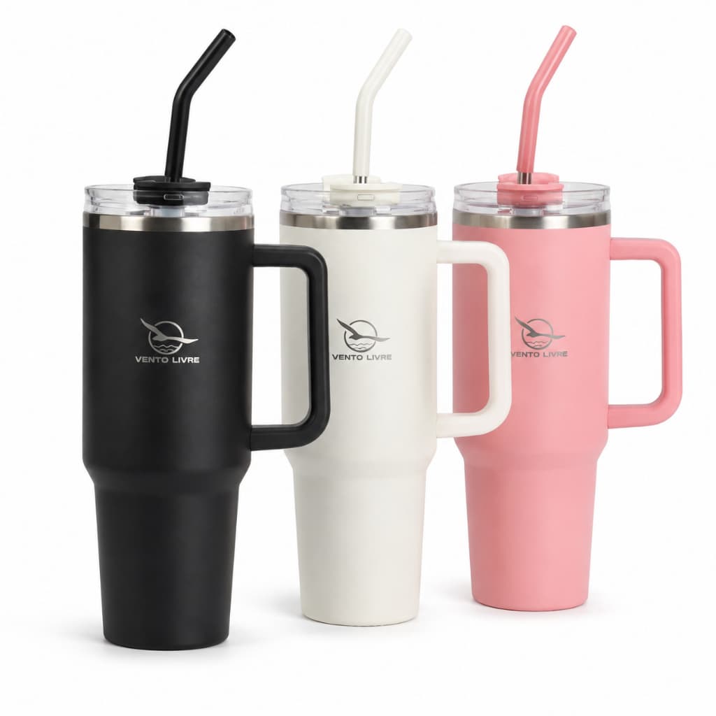 VENTO LIVRE Copo Térmico Inox 1200ml/600ml com Tampa e Canudo, SUS 304 Garrafa Térmica Portátil Antivazamento