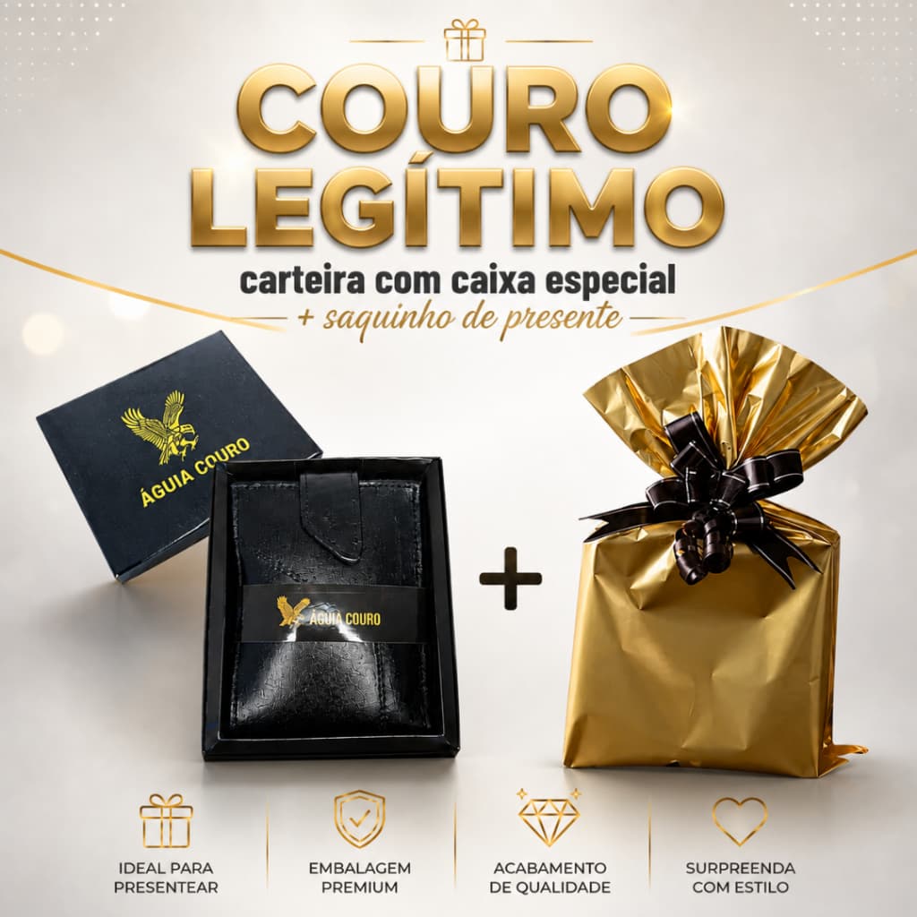 Carteira Masculina em Couro Legítimo + Saquinho Para Presente | Ideal para Aniversário, Dia dos Pais
