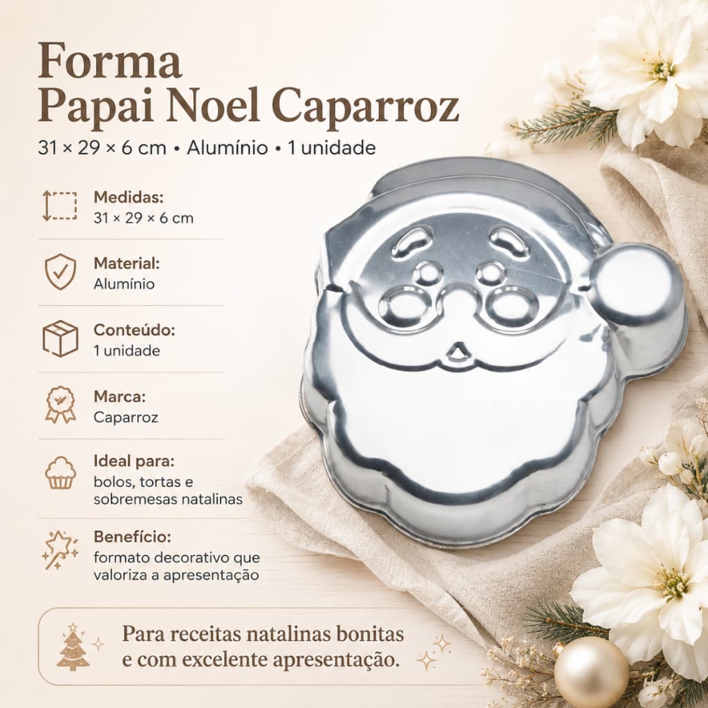 Forma Papai Noel Torta Bolo 31cm Alumínio