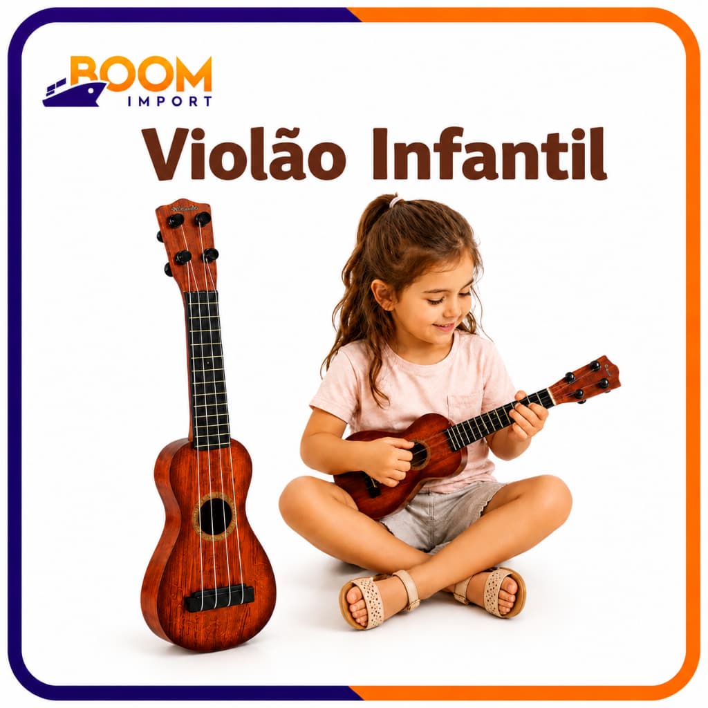 Violão Infantil de Brinquedo Musical 4 Cordas Nylon Mini Ukulele Cavaquinho 37cm
