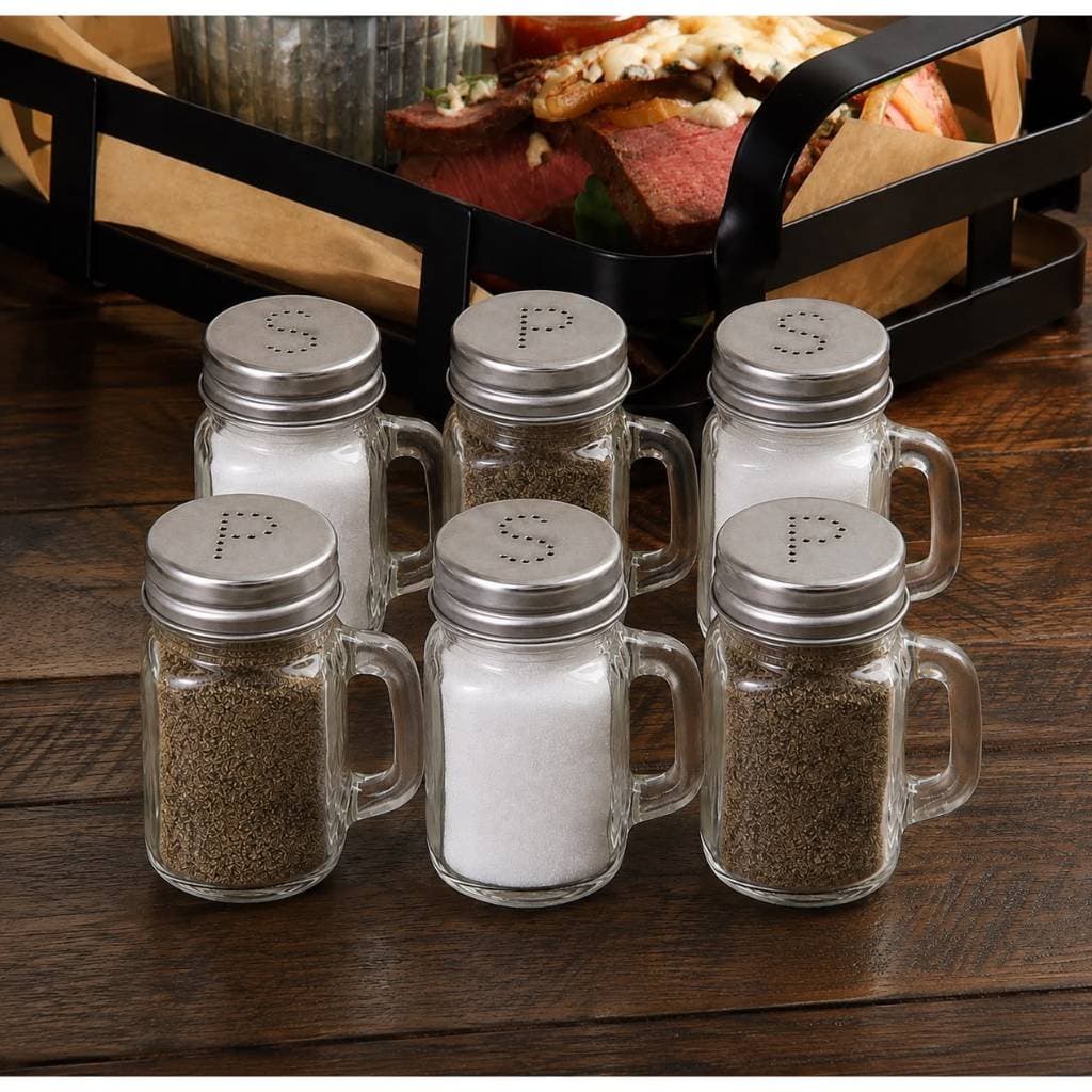 Kit 3 Saleiro + 3 Pimenteiro 40ml Delicate Tempero Vidro Aço Cozinha Le Bianco Multiuso Casa Cozinha