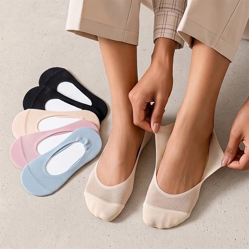Meias Sapatilha Femininas Invisíveis Kit 5 10 15 Pares, Conforto Antideslizante para Sapatos Baixos