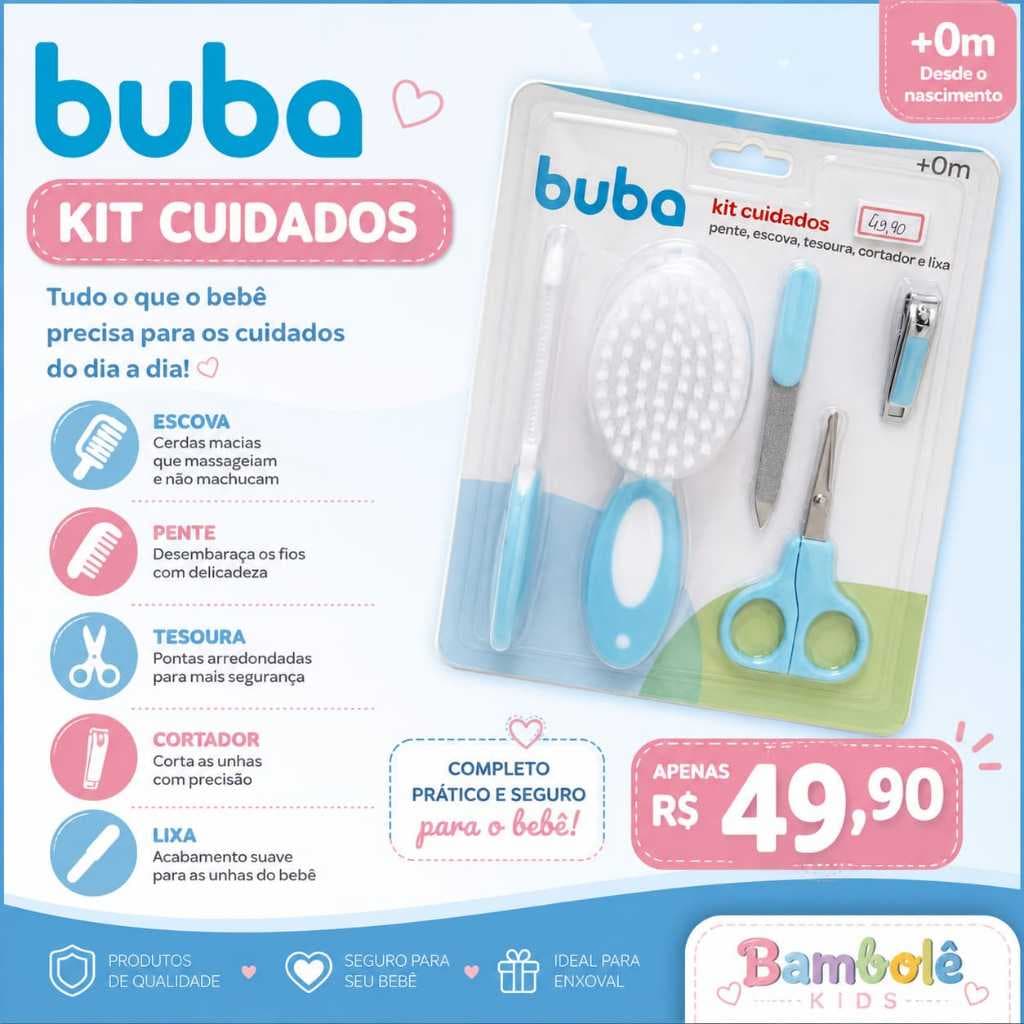 Kit Higiene Bebê Buba e Pimpolho Escova Pente Cortador Para Recém Nascidos