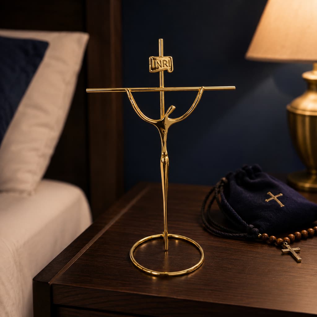 Crucifixo De Mesa Metal Dourado Estilizado 21cm