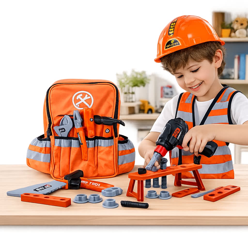 Kit Ferramentas Infantil 29 Peças Mochila Capacete Furadeira Brinquedo Msp Kids