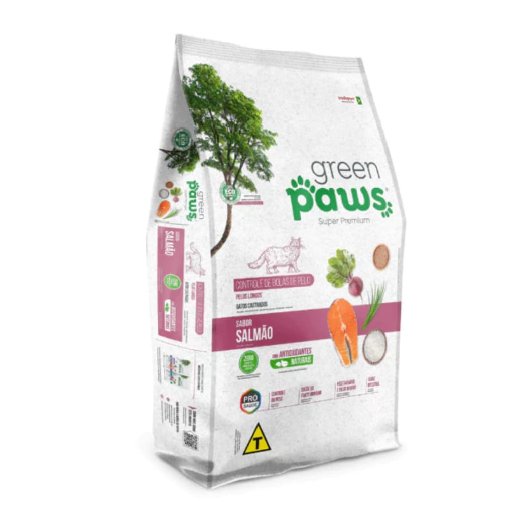 Ração Green Paws Gatos Castrados Controle de Bola de Pelos Sabor Salmão 10,1kg
