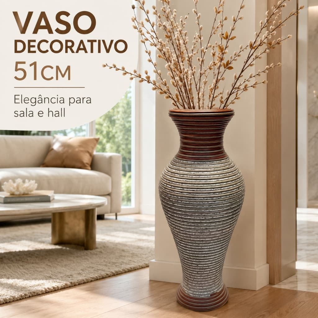 Vaso Decorativo Grande de Chão 51cm, Vaso Grande para Sala, Vaso Decorativo Alto Texturizado Rústico