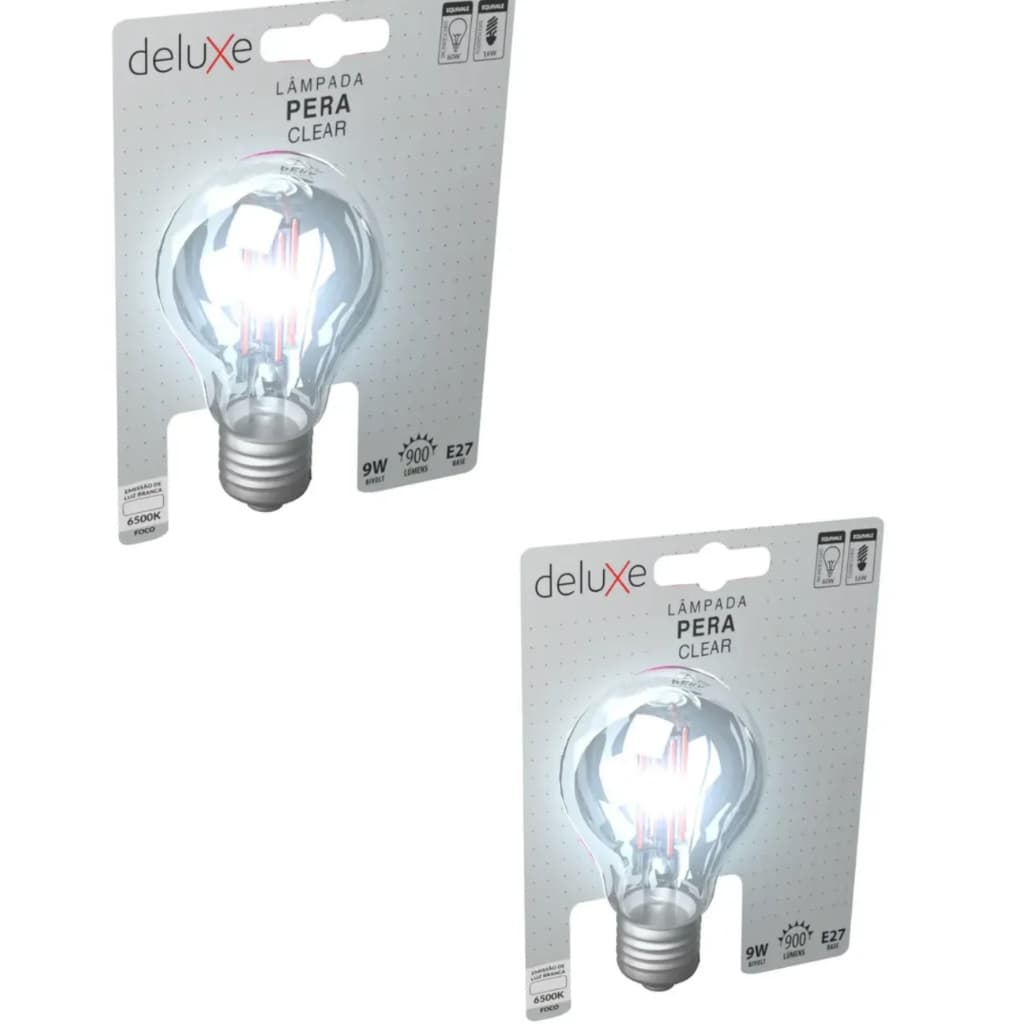 kit c/2 Lampada Led Pera filamento Clear 9w 6500k luz Branca Deluxe By Avant